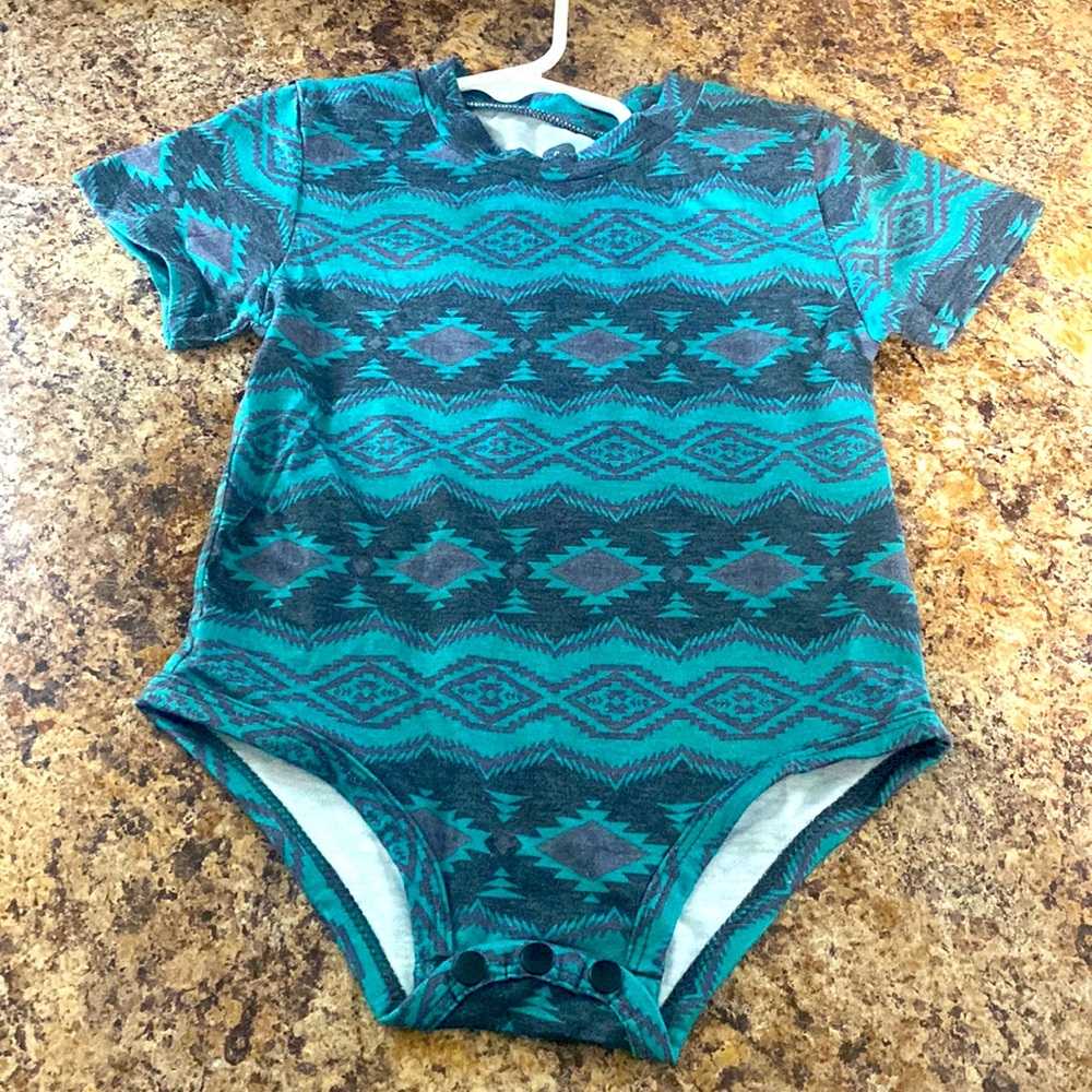 Caboose Kids Teal Aztec Onesie
